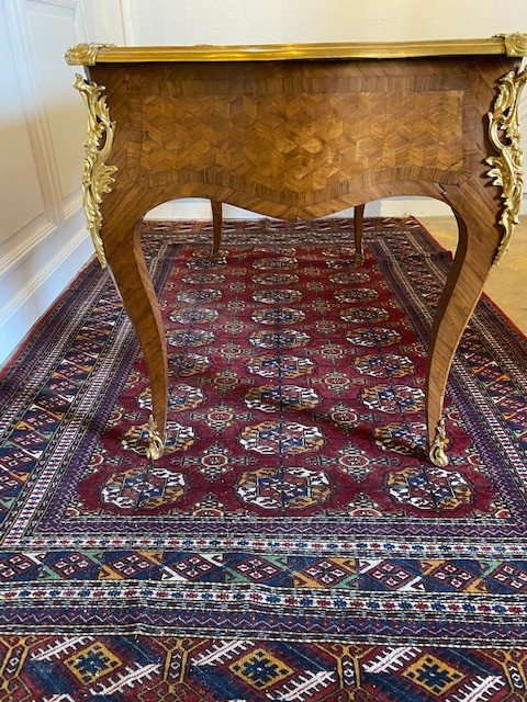 Late 19 Th   Louis XV Style Desk In Rosewood Havana Leather Top-photo-3