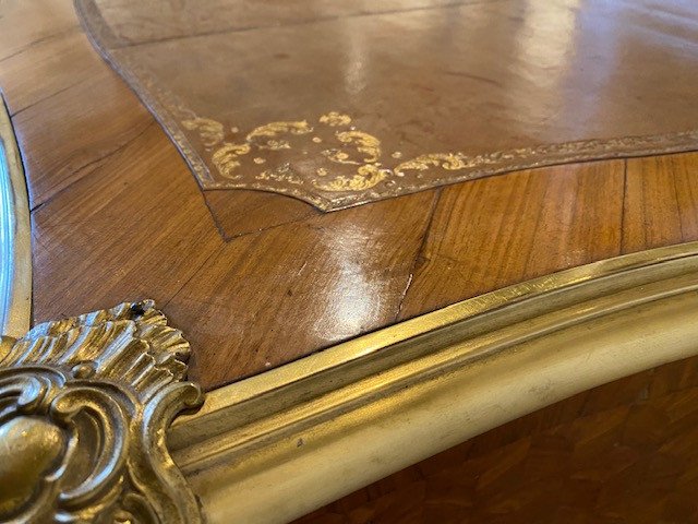 Late 19 Th   Louis XV Style Desk In Rosewood Havana Leather Top-photo-3