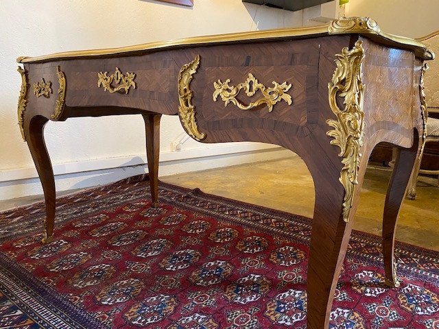 Late 19 Th   Louis XV Style Desk In Rosewood Havana Leather Top-photo-5