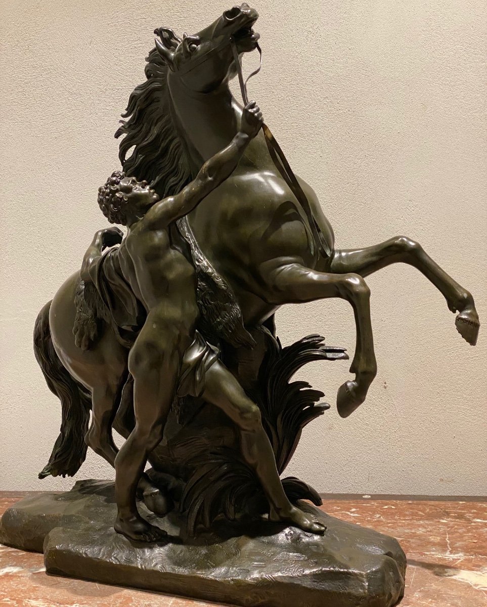 After Guillaume Coustou Cheval De Marly Bronze Patinated Dark Green H: 60 X 60 Cm-photo-2