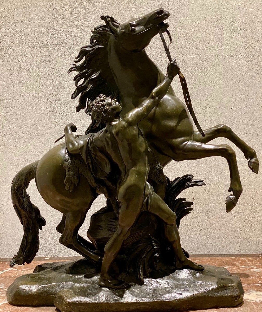 After Guillaume Coustou Cheval De Marly Bronze Patinated Dark Green H: 60 X 60 Cm-photo-4