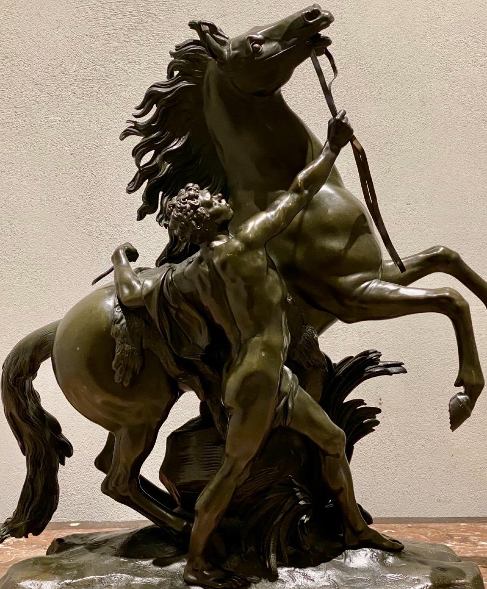 After Guillaume Coustou Cheval De Marly Bronze Patinated Dark Green H: 60 X 60 Cm-photo-5