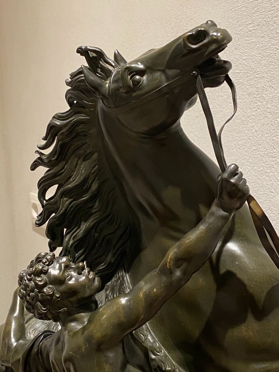 After Guillaume Coustou Cheval De Marly Bronze Patinated Dark Green H: 60 X 60 Cm