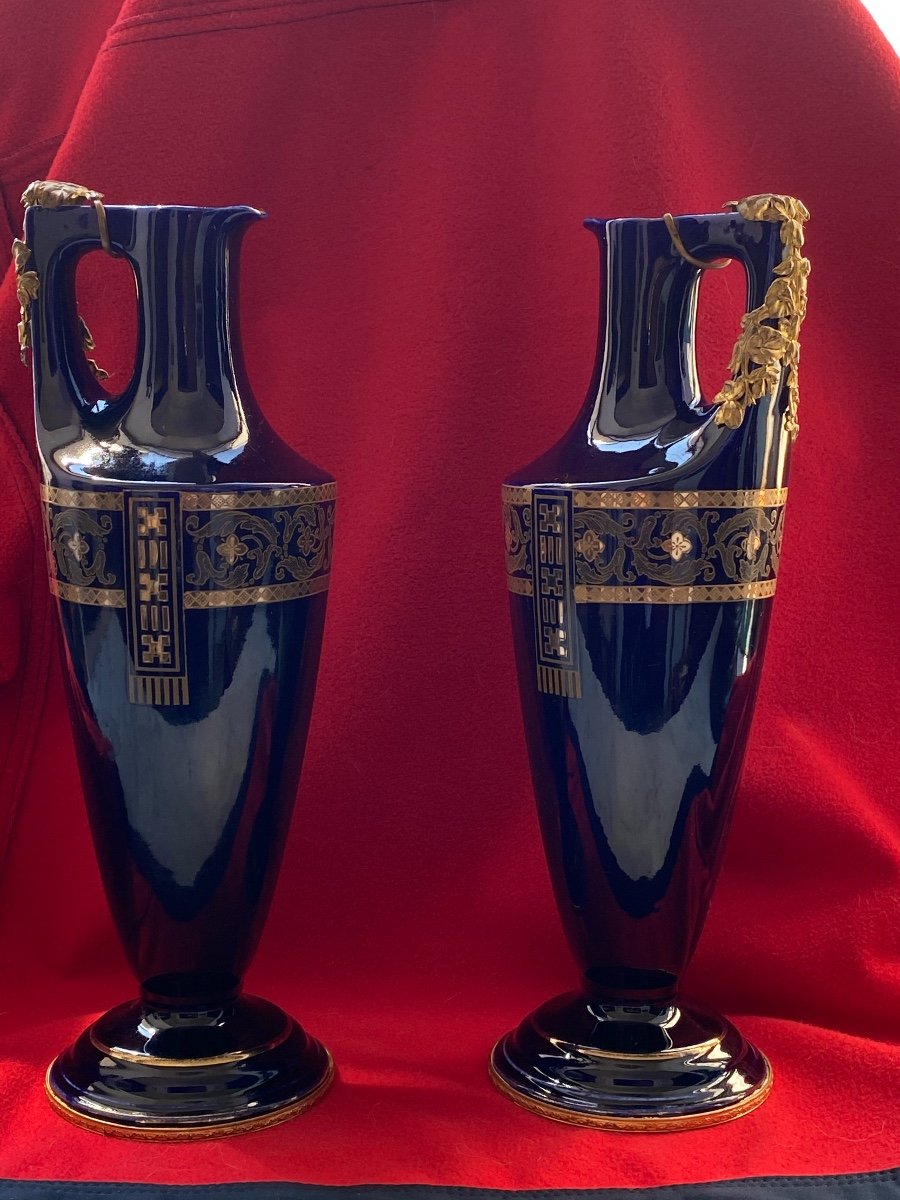 Pair Of Porcelain And Bronze Vases Decoration Art Nouveau Sarreguemines-photo-1