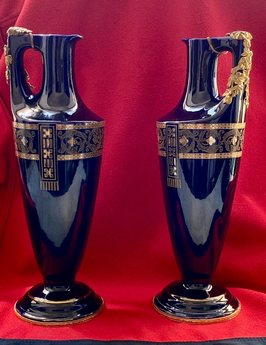 Pair Of Porcelain And Bronze Vases Decoration Art Nouveau Sarreguemines-photo-3