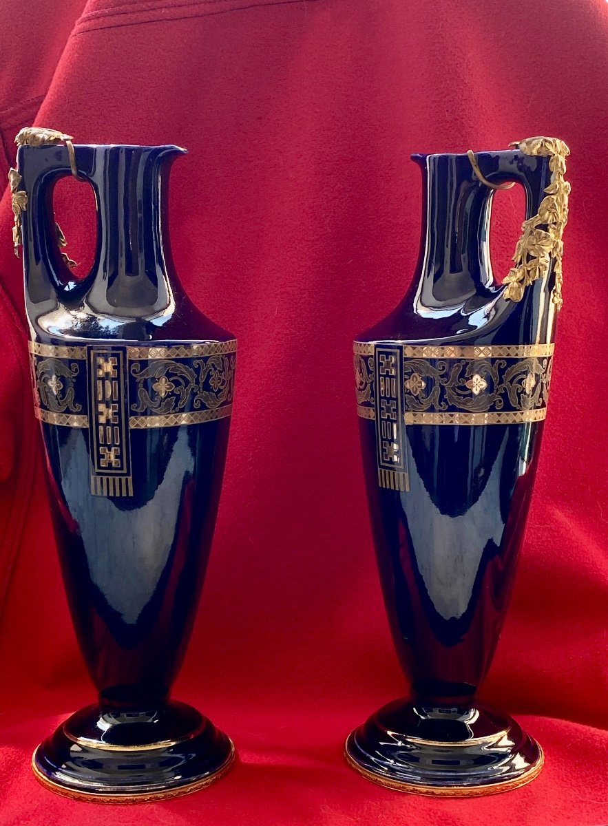 Pair Of Porcelain And Bronze Vases Decoration Art Nouveau Sarreguemines