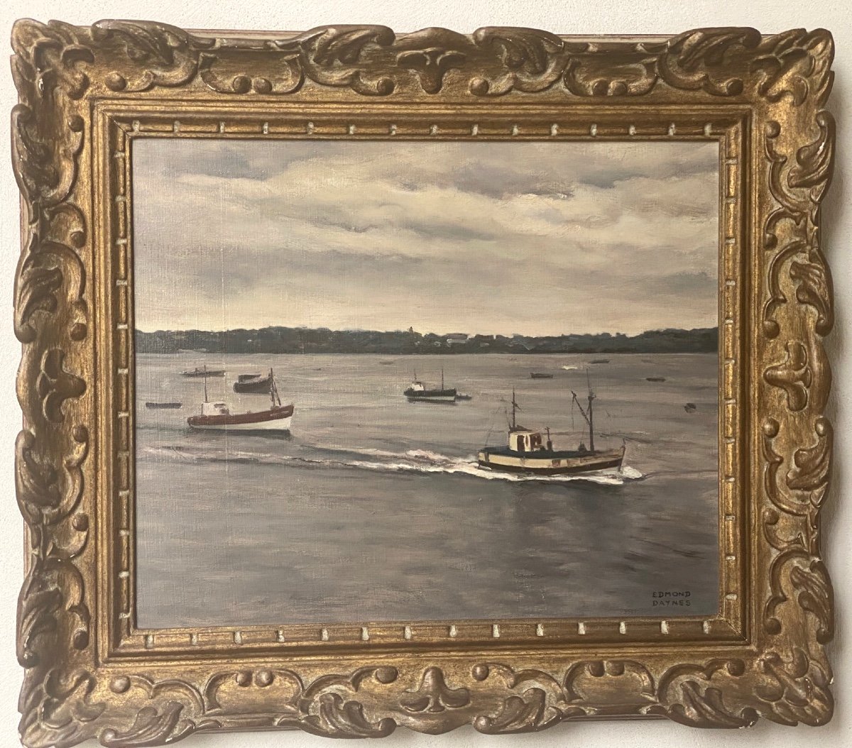 Edmond Daynes 1895-1986 Trawler In Brittany Signed 36 X 46 Cm