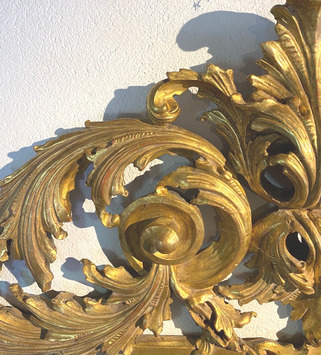 Rocaille Sculptures Of Fronton In Golden Wood Gold Leaf 18th Century Venice 180 Cm-photo-3