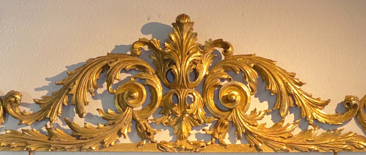 Rocaille Sculptures Of Fronton In Golden Wood Gold Leaf 18th Century Venice 180 Cm-photo-6