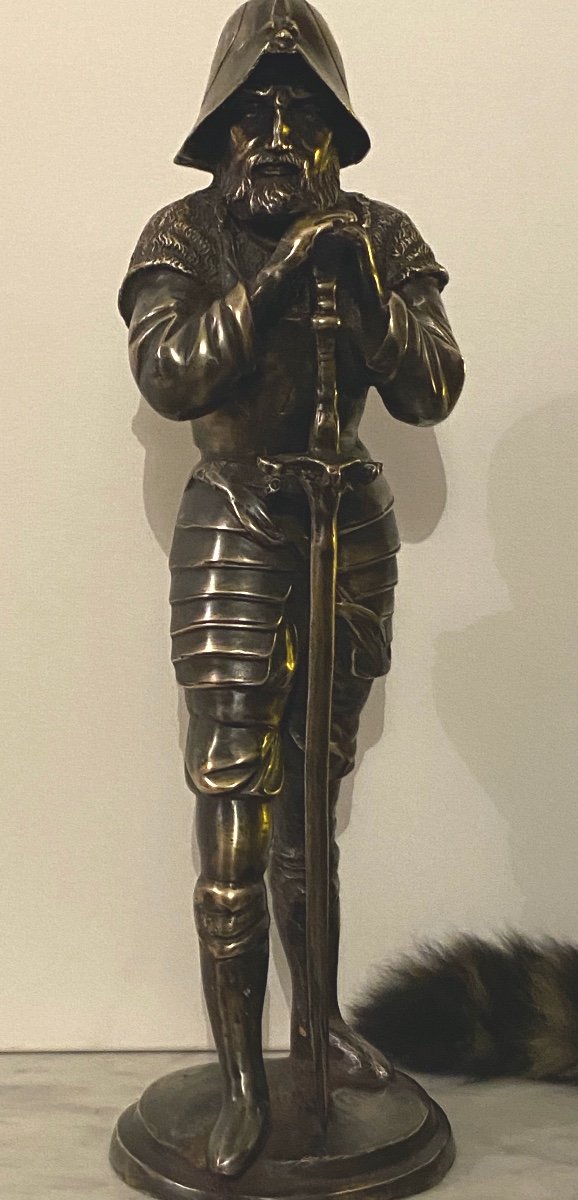   Bronze Sur Pied    De 52 Cm     d'Un      Mercenaire   en armure    Du      XVI  ème  -photo-8