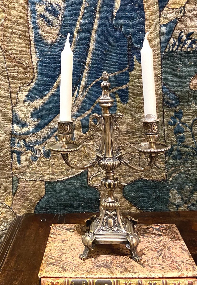 Pair Of Candlesticks In Silver Bronze    Second Half Of The 19 Th Century     Renaissance Style