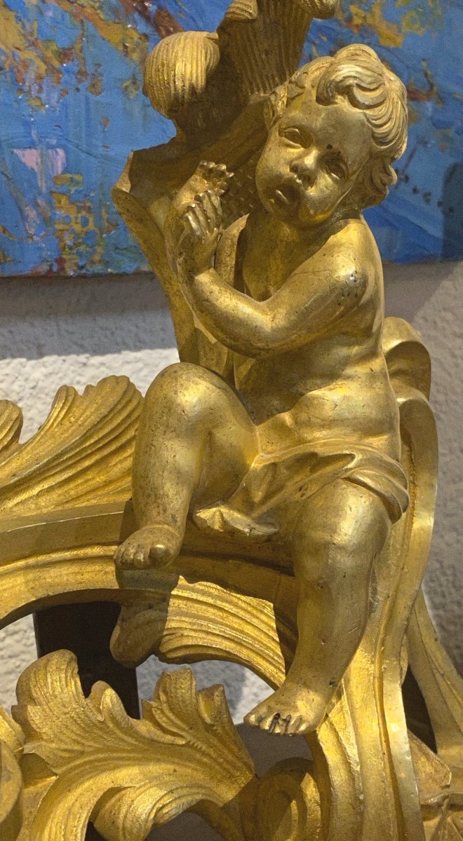 Chenet En Bronze DorÉ  À DÉcor d'Un Putti  Epoque  XVIII   ème-photo-1