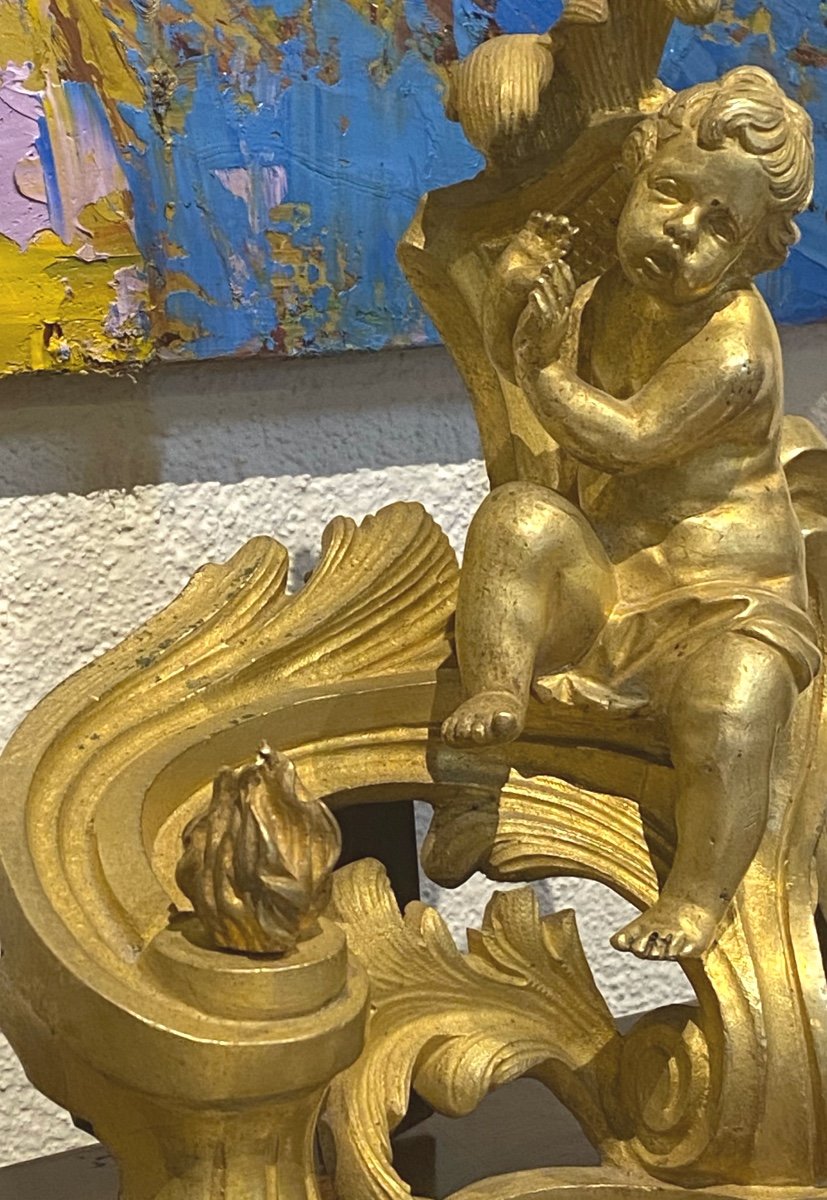 Chenet En Bronze DorÉ  À DÉcor d'Un Putti  Epoque  XVIII   ème-photo-5