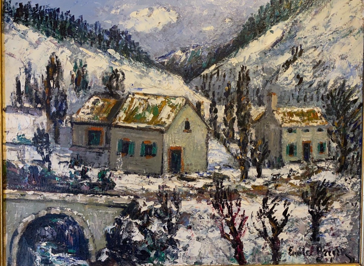 Snowy Landscape Oil On Panel Signed Émile Breysse 1880_1965-photo-2