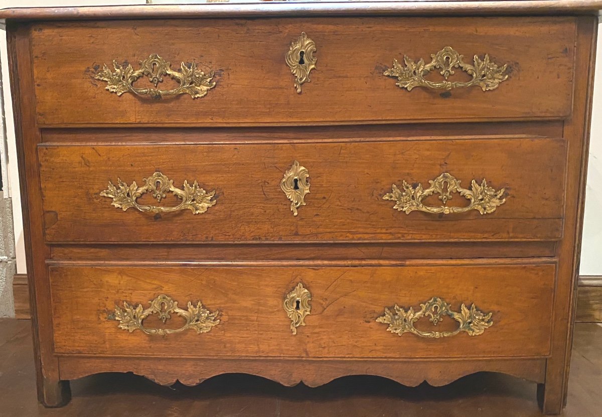 Commode In Solid Walnut Period XVIII Eme Opening With Three Drawers In Facade-photo-2