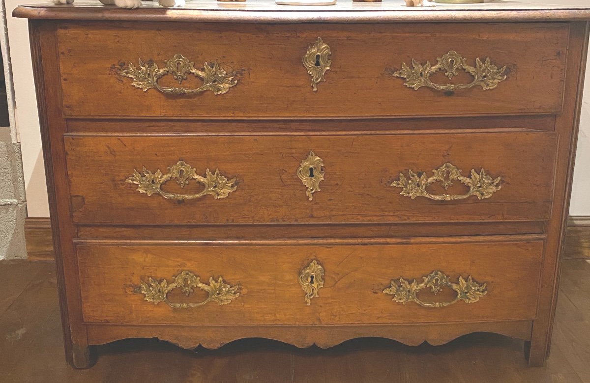 Commode In Solid Walnut Period XVIII Eme Opening With Three Drawers In Facade-photo-1