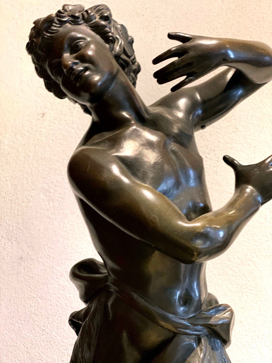   Grand  Bronze Ancien   Allegorie De La Danse  À Patine Brun MordorÉ   H: 72 Cm-photo-2