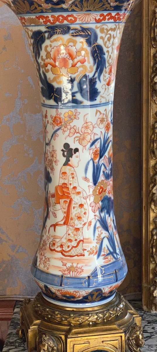 grands  Vases  Imari Japonais   Epoque   Napoléon III     Sur Base   En Bronze Doré Or Fin -photo-2