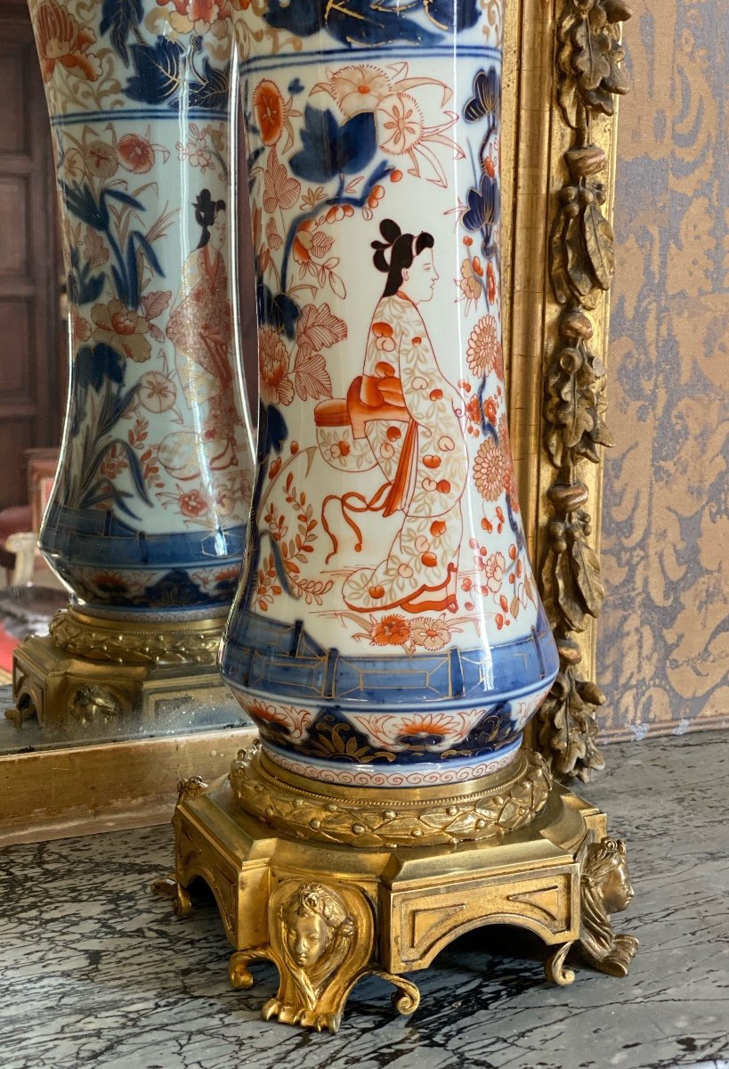 grands  Vases  Imari Japonais   Epoque   Napoléon III     Sur Base   En Bronze Doré Or Fin -photo-3