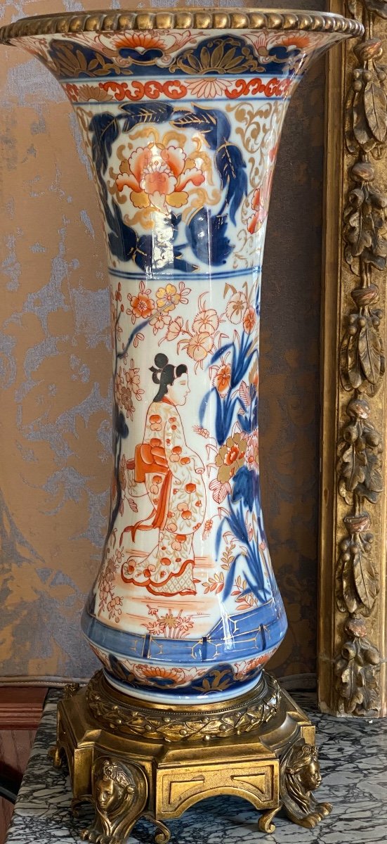 grands  Vases  Imari Japonais   Epoque   Napoléon III     Sur Base   En Bronze Doré Or Fin -photo-3