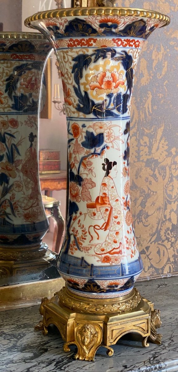 grands  Vases  Imari Japonais   Epoque   Napoléon III     Sur Base   En Bronze Doré Or Fin -photo-4