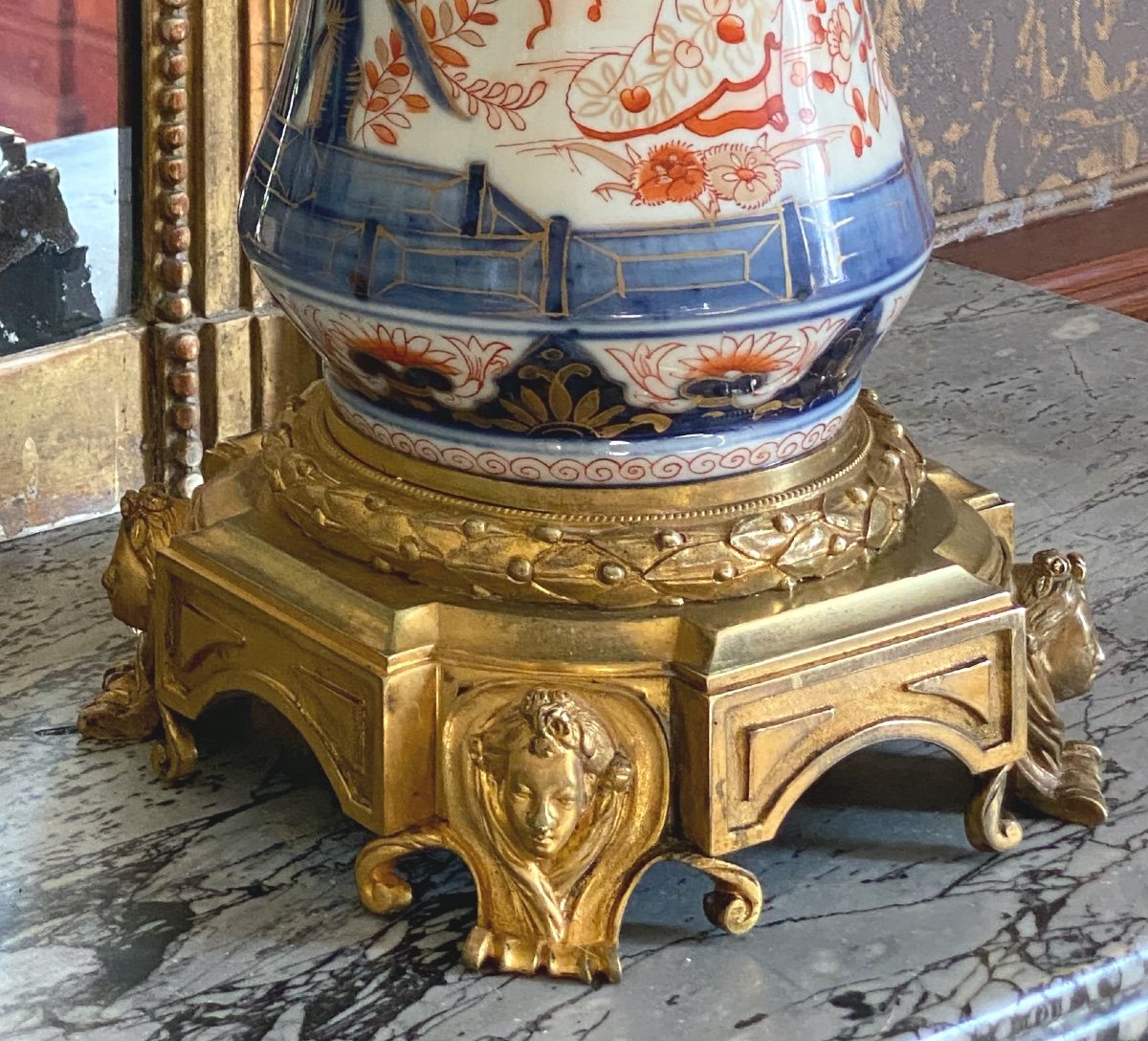 grands  Vases  Imari Japonais   Epoque   Napoléon III     Sur Base   En Bronze Doré Or Fin -photo-5