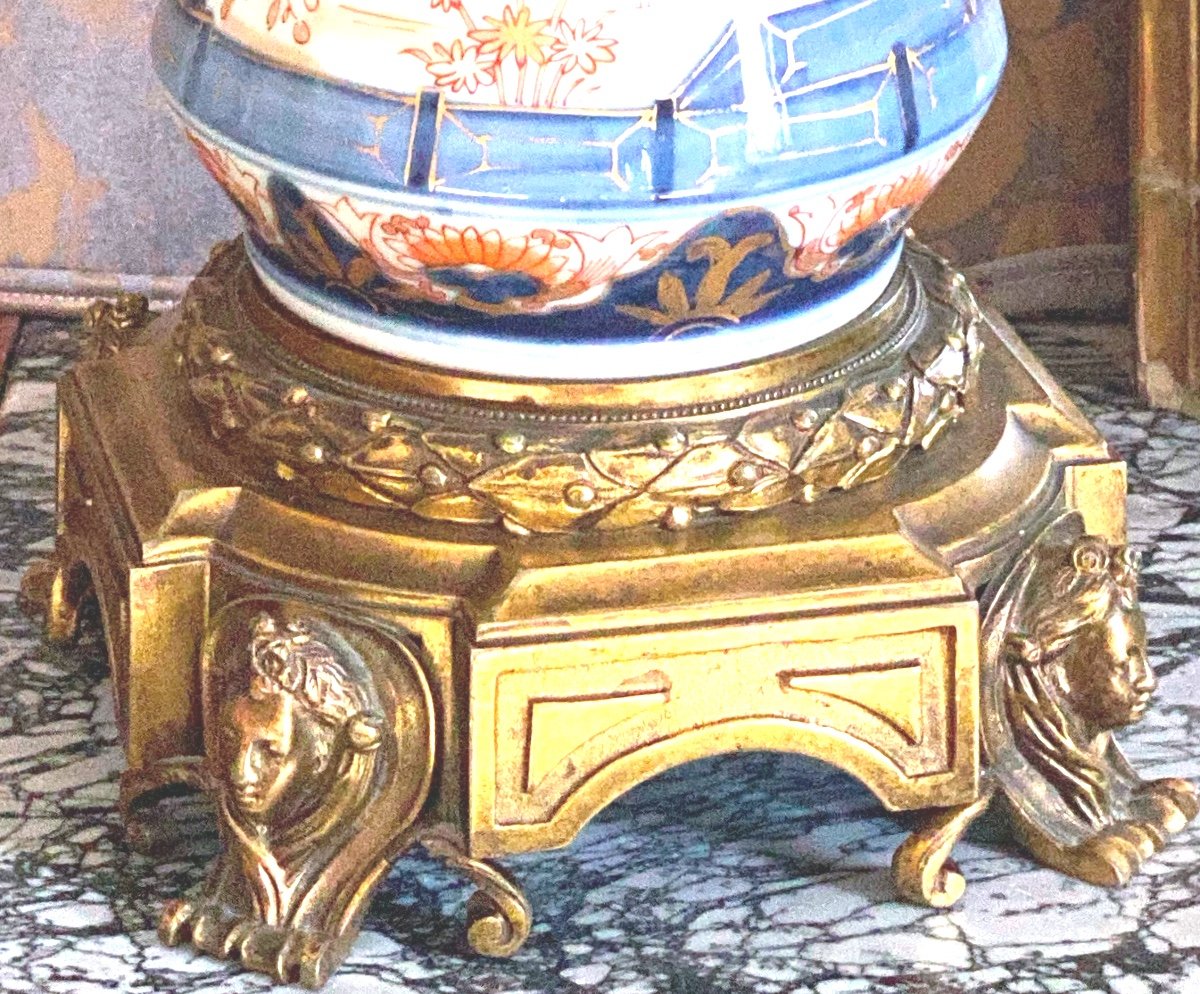 grands  Vases  Imari Japonais   Epoque   Napoléon III     Sur Base   En Bronze Doré Or Fin -photo-7