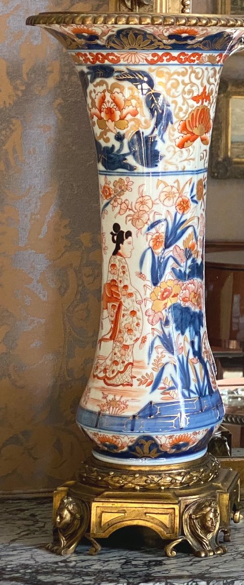 grands  Vases  Imari Japonais   Epoque   Napoléon III     Sur Base   En Bronze Doré Or Fin -photo-8