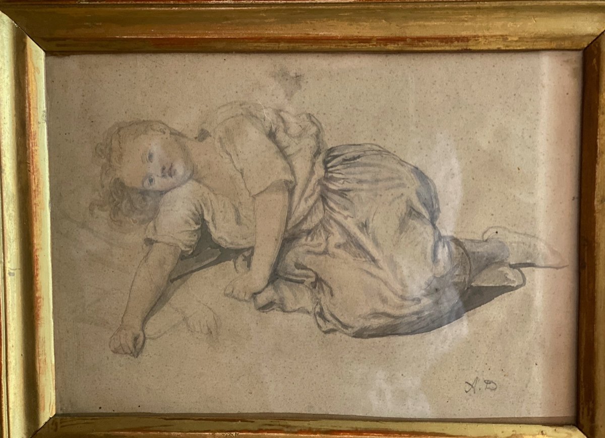 Dessin  De Paysanne  Crayon   Gouaché     Attribué à    Auguste Delacroix  1809_1868-photo-3