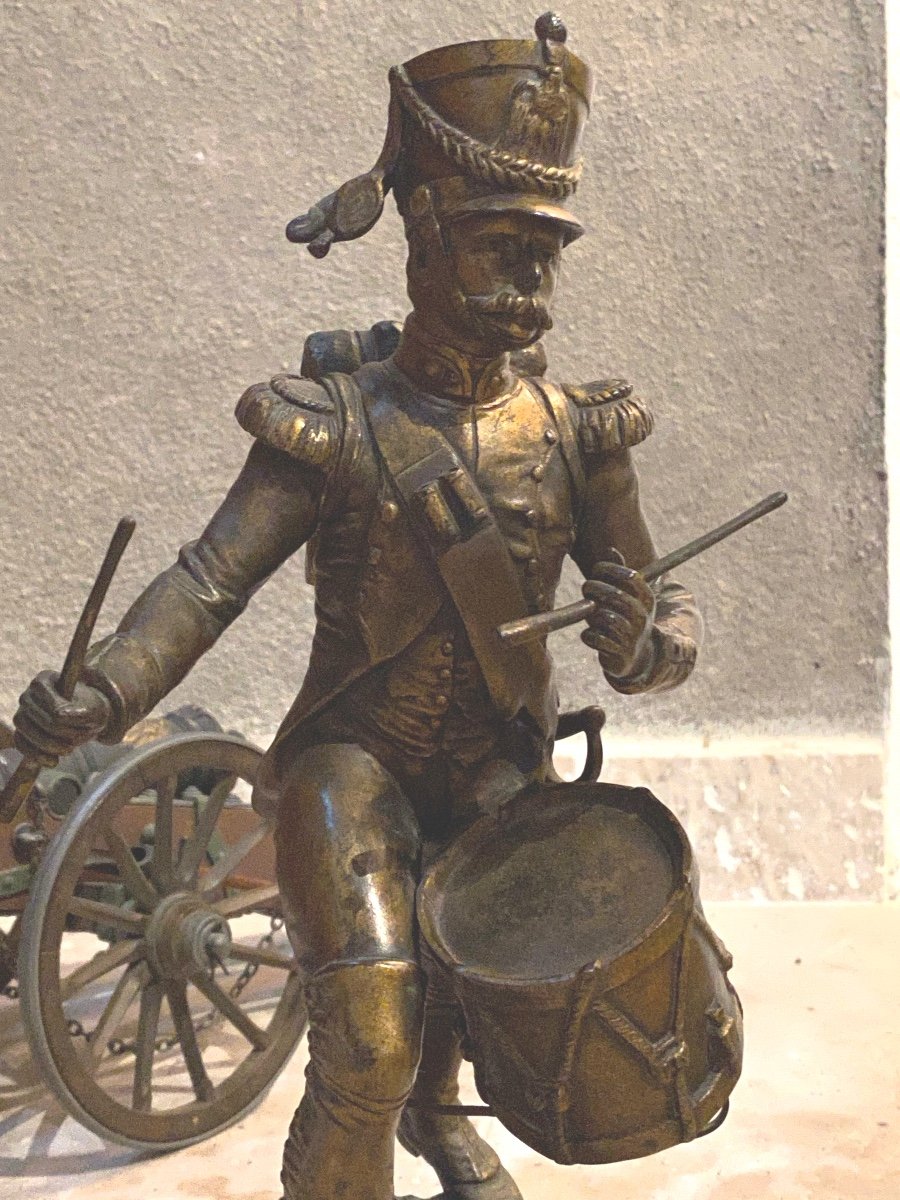 Sculture En  Bronze   XIX  Eme  Par G.omerth   1895 -1925 Tambour Battant La Charge -photo-3