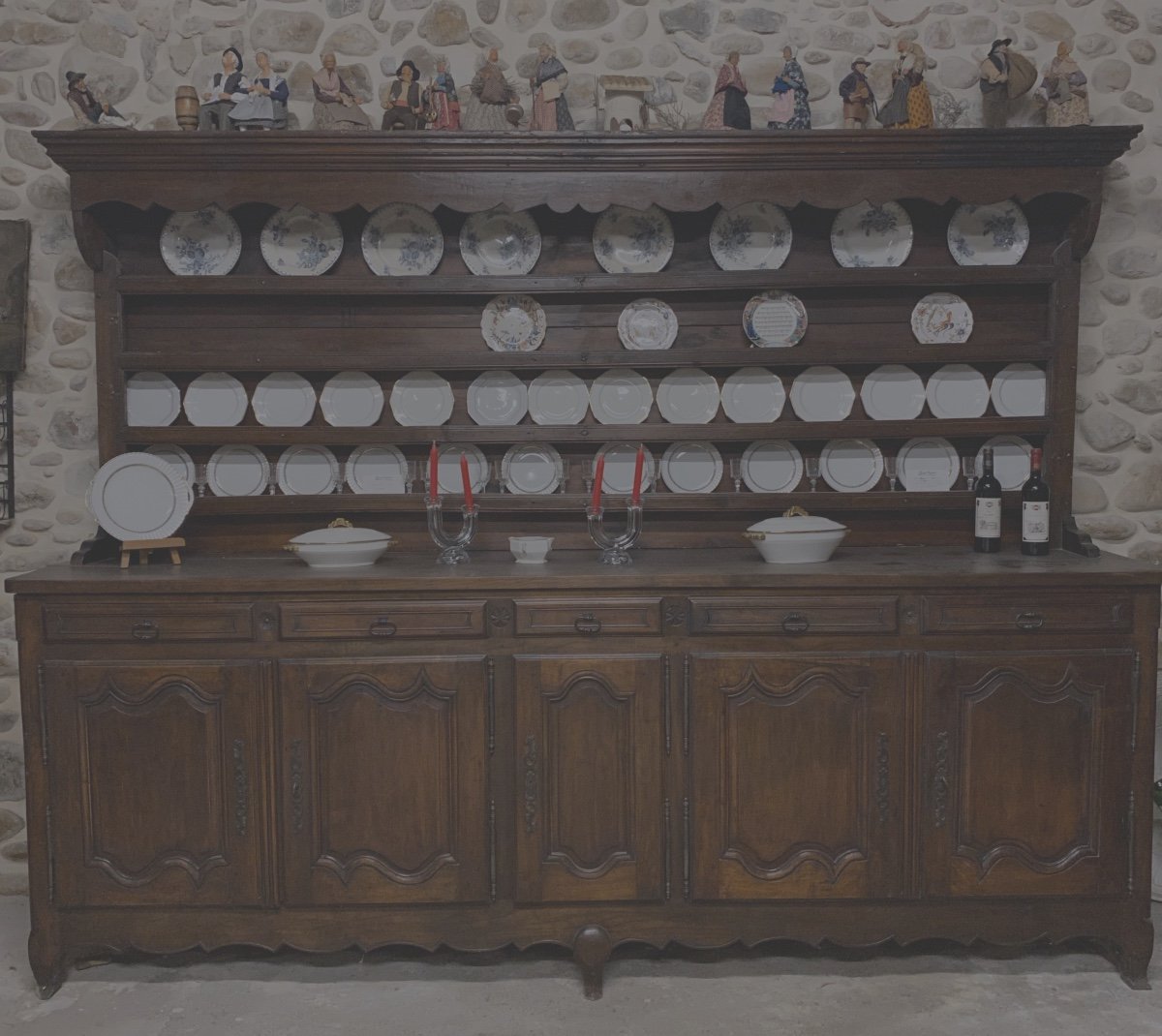 18th Century Castle Dresser In Solid Chestnut With Five Doors And Five Drawers-photo-2