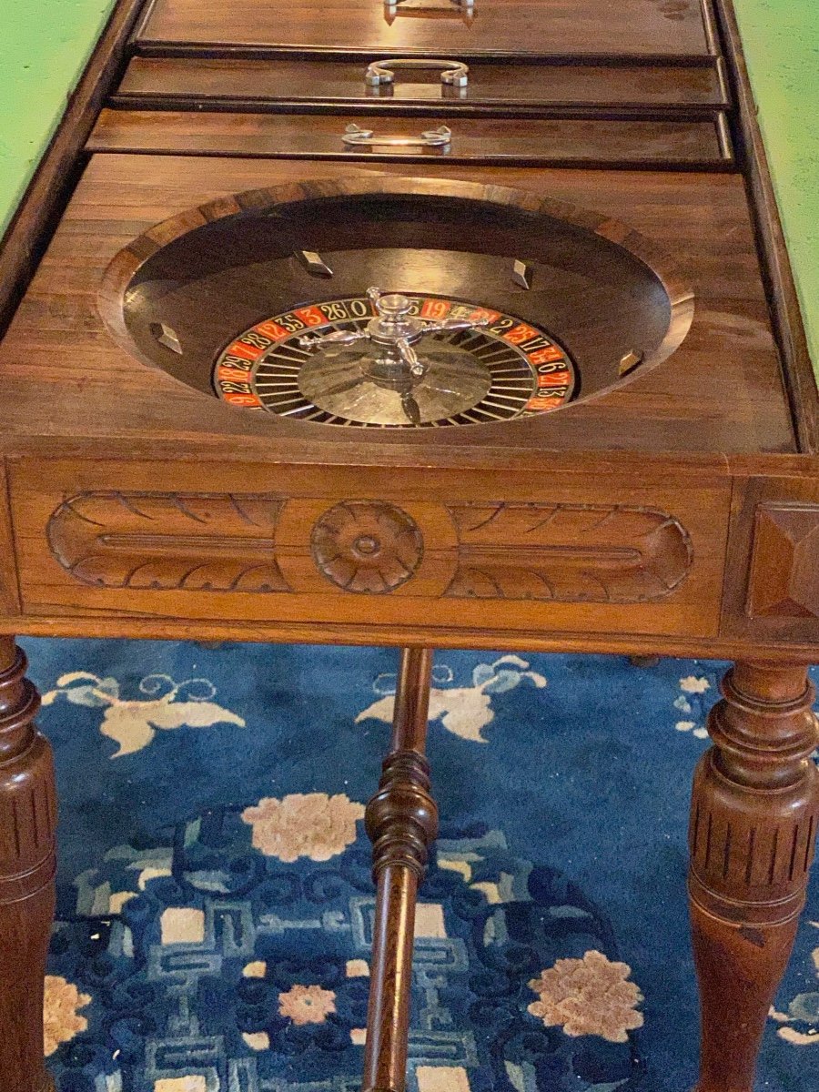 Table à Jeux XIX  éme en Palissandre  Avec  Echecs,backgammon ,dames, Tapis De Roulettes Carte-photo-2