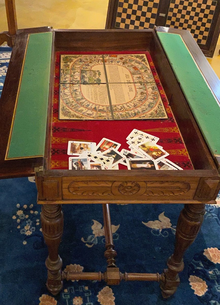 Table à Jeux XIX  éme en Palissandre  Avec  Echecs,backgammon ,dames, Tapis De Roulettes Carte-photo-7