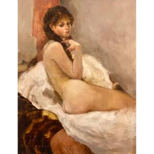 Portrait   De Femme Nue     Vue De  Profil   Plein De Charme   Signé  Mashajeva  Artiste Russe