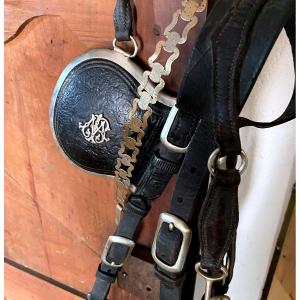 Old Horse Harness In Leather  With Monogramme Of Signature   Temple  Cross Marks On The Buckles 
