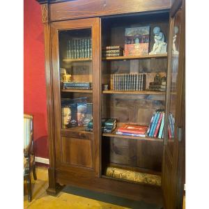 Bookcase  1 St  Empire In Solid Mahogany  Opening With Two Glass Doors
