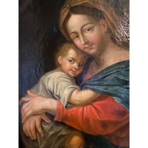 Painting Of The Virgin And Child         XVIIth Century       After Raphael