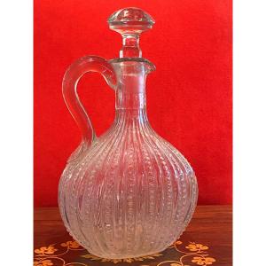 18th Century Dutch Carafe In Blown Glass With Beaded Radiating Netting