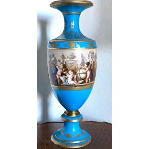 Sevres Blue Celeste Vase, Le Triomphe Des Arts Signed L In Double L Crossed Crowned