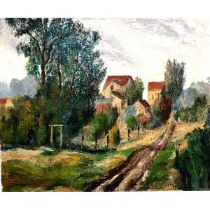 Country Village Landscape Signed Rose Year 50