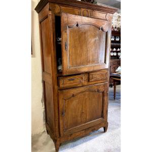 Louis XVI Period Two-drawer Double-door Bonnetière In Solid Walnut With Key 