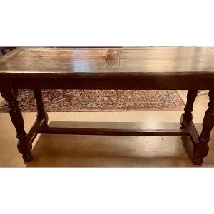 Oak Country Table With Paneled Top Resting On Antique Inverted Balusters 