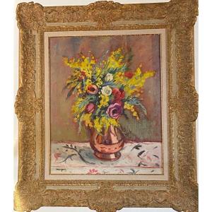 Henri Manguin Vase Of Anemones And Mimosa Signed Lower Left # 1214 From The Catalog 