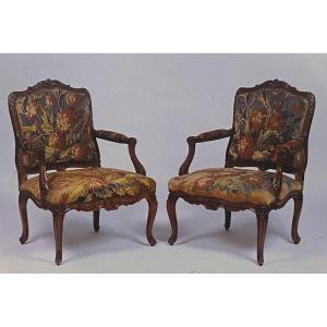 Paire De Fauteuils  époque  Louis XV   Estampillés  De  Cresson   Garnis   Tapisserie  Aubusson