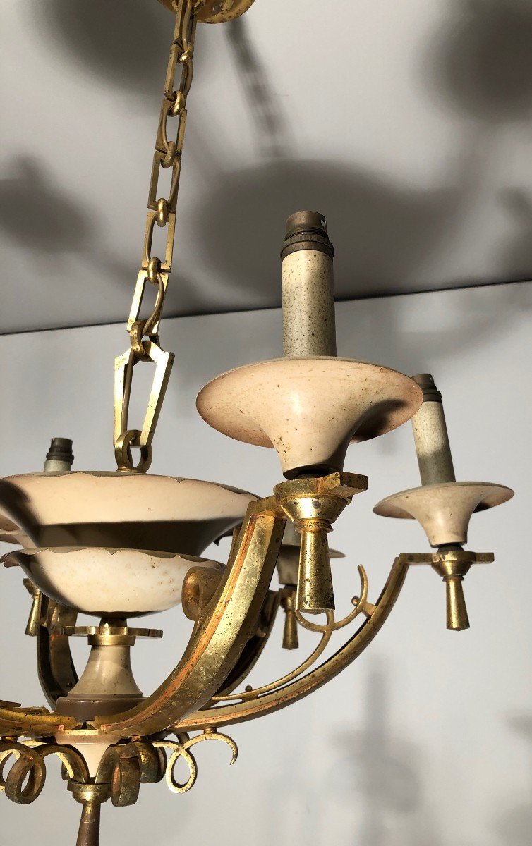 Lacquered Metal And Brass Chandelier. Circa 1940-photo-3