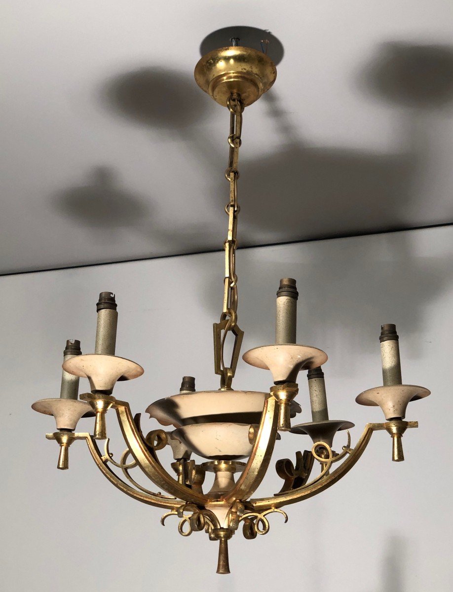 Lacquered Metal And Brass Chandelier. Circa 1940-photo-7