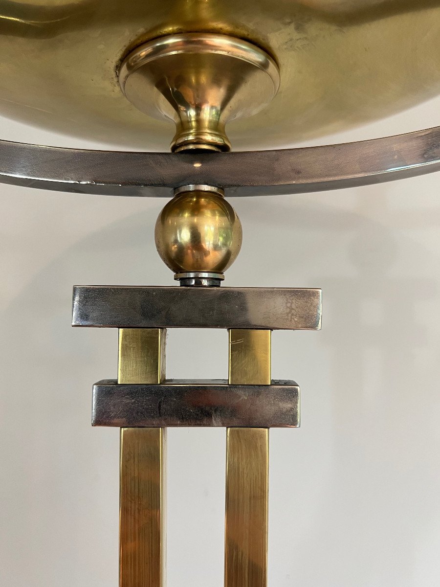 Steel And Brass Floor Lamp, Standing On A Black Marble Base-photo-5