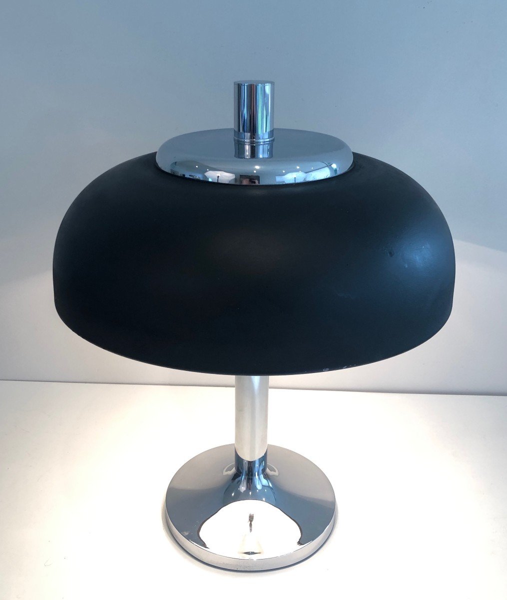 Large Chrome And Black Lacquered Design Table Lamp. French Work. Circa 1950-photo-3