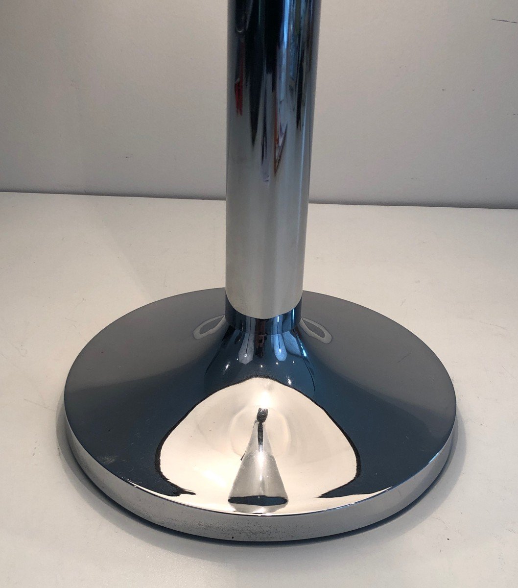 Importante Lampe Design En Chrome Et Abat-jour Rond En Métal Laqué Noir. Travail Français. 1950-photo-5