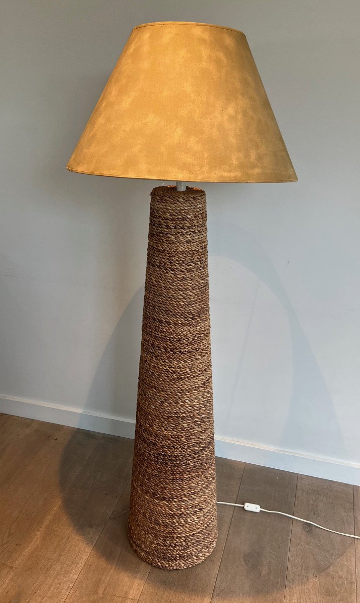 Conical Rope Floor Lamp. French Work In The Style Of Adrien Audoux & Frida Minet. Circa 1950-photo-1